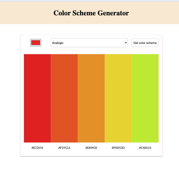 screenshot of color scheme generator project
